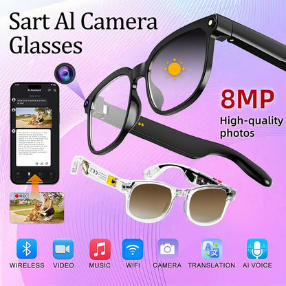 Smart AI Camera Glasses with 8MP Photochromic Lenses