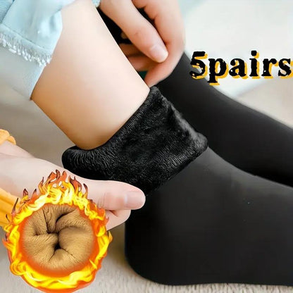 5 Pairs Autumn & Winter Self-Heating Mid-Calf Socks for Women & Men – Thickened Fleece Lined, Cold-Proof, Warm Snow Floor Socks