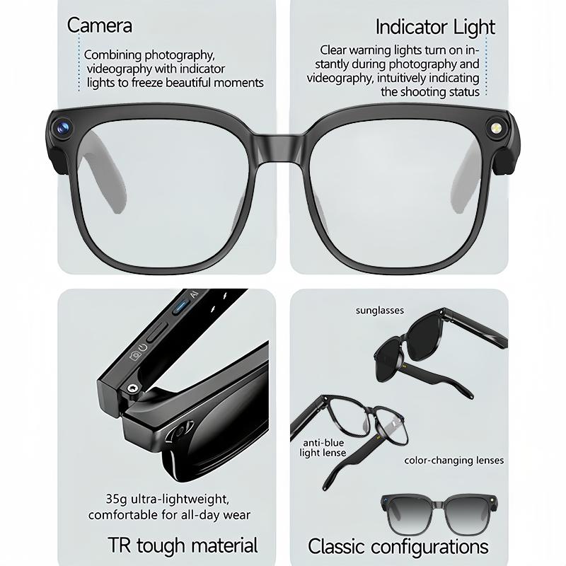 Smart AI Camera Glasses with 8MP Photochromic Lenses