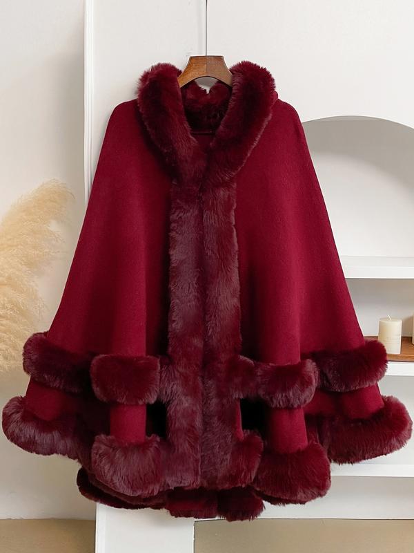 LANQIO Luxury Faux Fur Hooded Cape Shawl