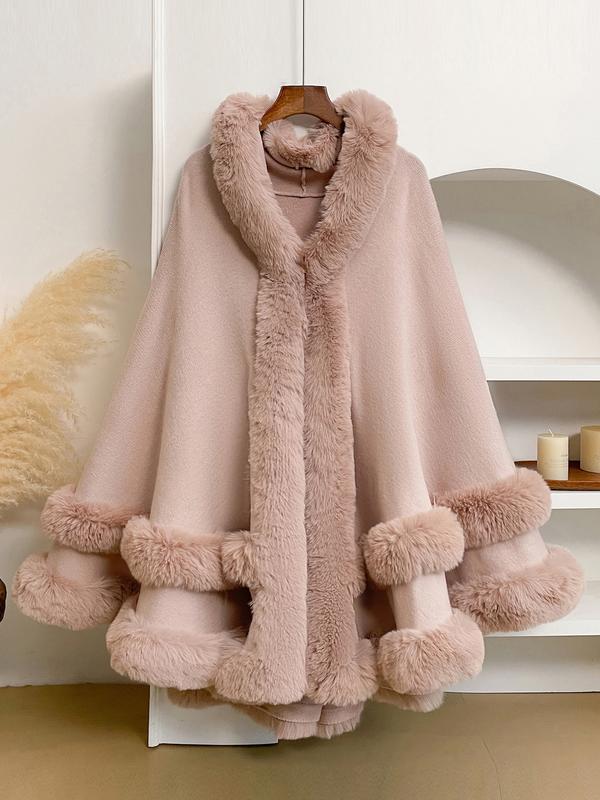 LANQIO Luxury Faux Fur Hooded Cape Shawl