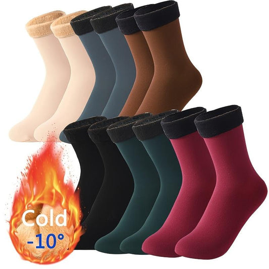 5 Pairs Autumn & Winter Self-Heating Mid-Calf Socks for Women & Men – Thickened Fleece Lined, Cold-Proof, Warm Snow Floor Socks