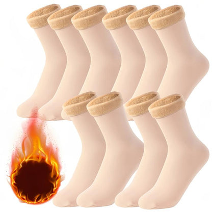 5 Pairs Autumn & Winter Self-Heating Mid-Calf Socks for Women & Men – Thickened Fleece Lined, Cold-Proof, Warm Snow Floor Socks