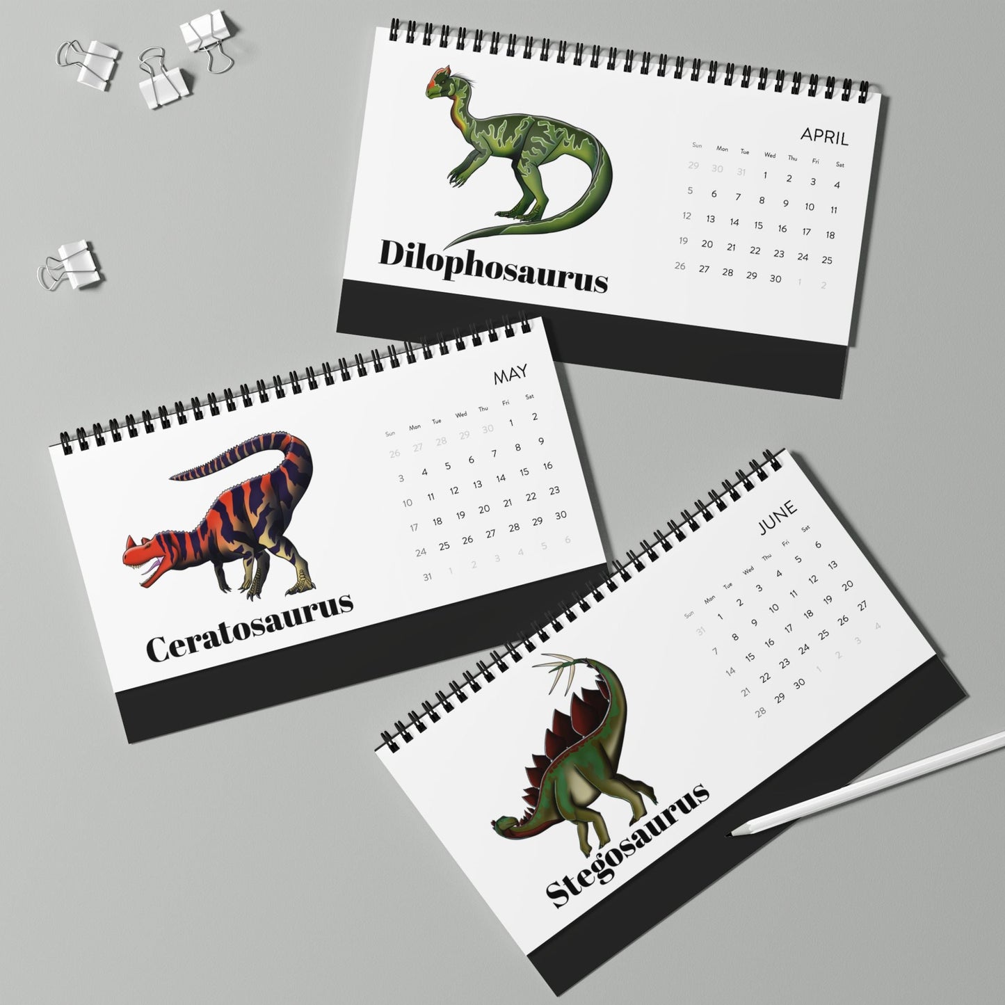 Prehistoric Pedia 2026 Desktop Calendar — Dinosaur Grid Planner