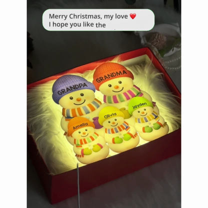 3D Effect Heartwarming Christmas Grandma Grandpa Grandkids Snowman Together - Personalized Light Box - Gift For Grandmas