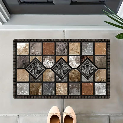 LANQIO™ Geometric Stone Pattern Kitchen Floor Mat – Soft, Non-Slip, Quick Dry, Easy to Clean