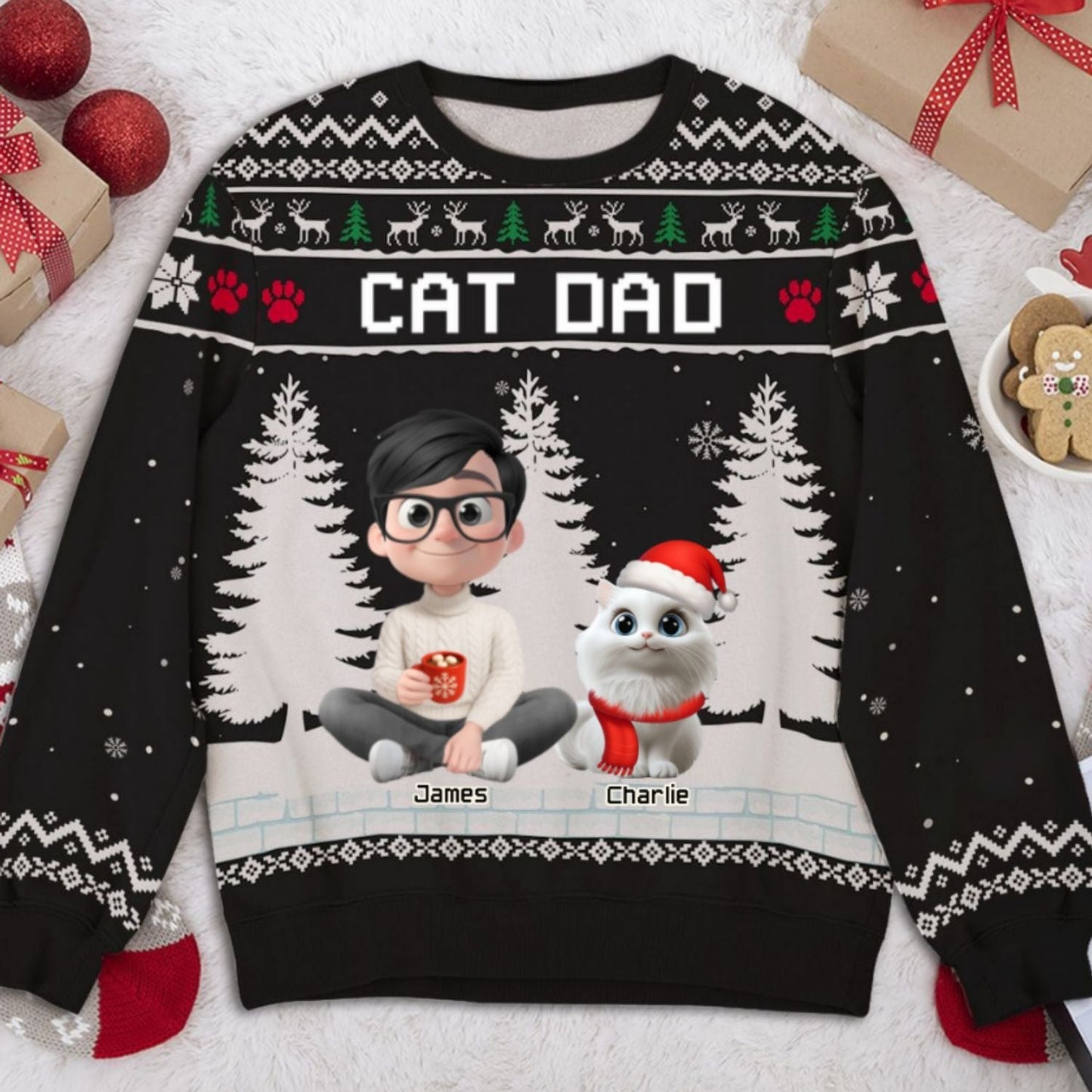 Happy Christmas With My Mom Dad Cartoon - Personalized Custom All-Over-Print Sweatshirt