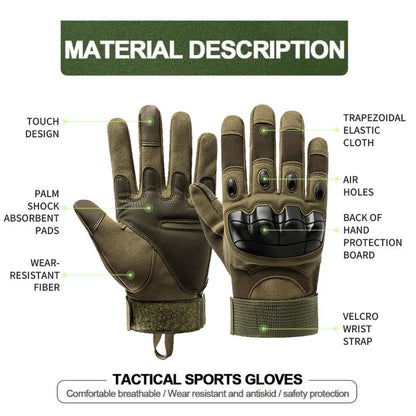 Tactical Full Finger Gloves with Soft Knuckle Protection, Touchscreen & Non-Slip Grip for Motorcycle, Outdoor Sports & Work