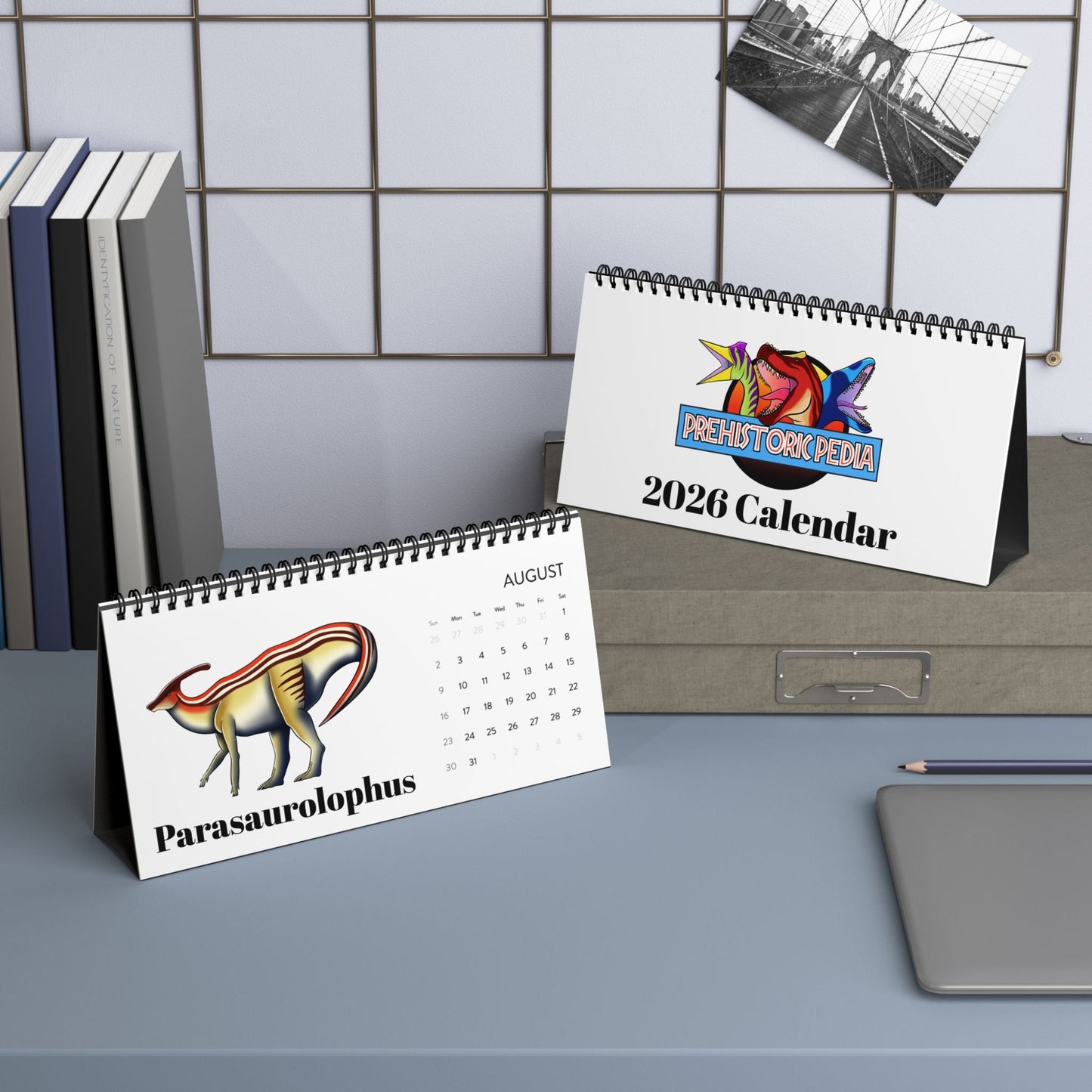 Prehistoric Pedia 2026 Desktop Calendar — Dinosaur Grid Planner