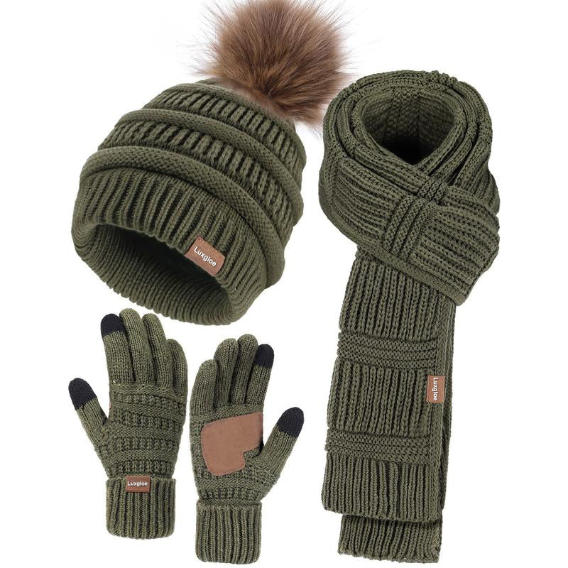 Winter Beanie Hat Scarf Touchscreen Gloves Set for Women Men, Warm Fleece Accessories Perfect 3 PCS Birthday Gift
