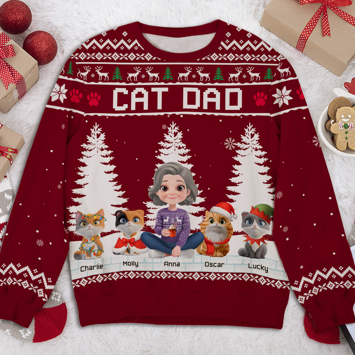 Happy Christmas With My Mom Dad Cartoon - Personalized Custom All-Over-Print Sweatshirt