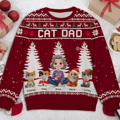 Happy Christmas With My Mom Dad Cartoon - Personalized Custom All-Over-Print Sweatshirt