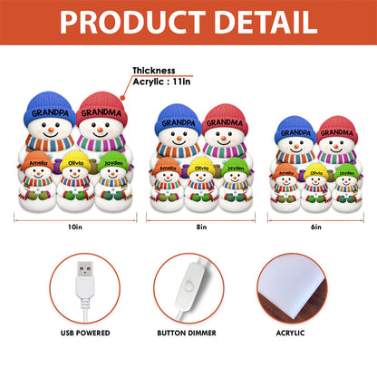 3D Effect Heartwarming Christmas Grandma Grandpa Grandkids Snowman Together - Personalized Light Box - Gift For Grandmas