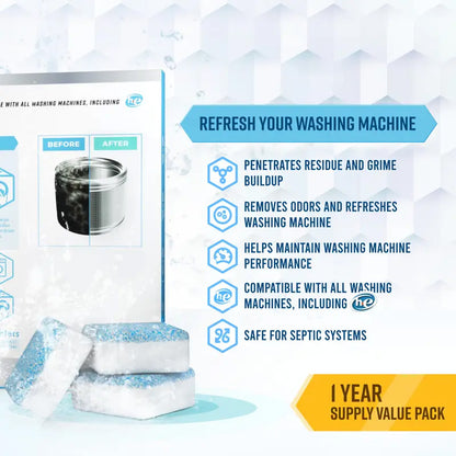 LANQIO Washing Machine Cleaner – 24 Pack Deep Cleaning Tablets for Odor Elimination & Performance Maintenance (Compatible with HE & Standard Washers)