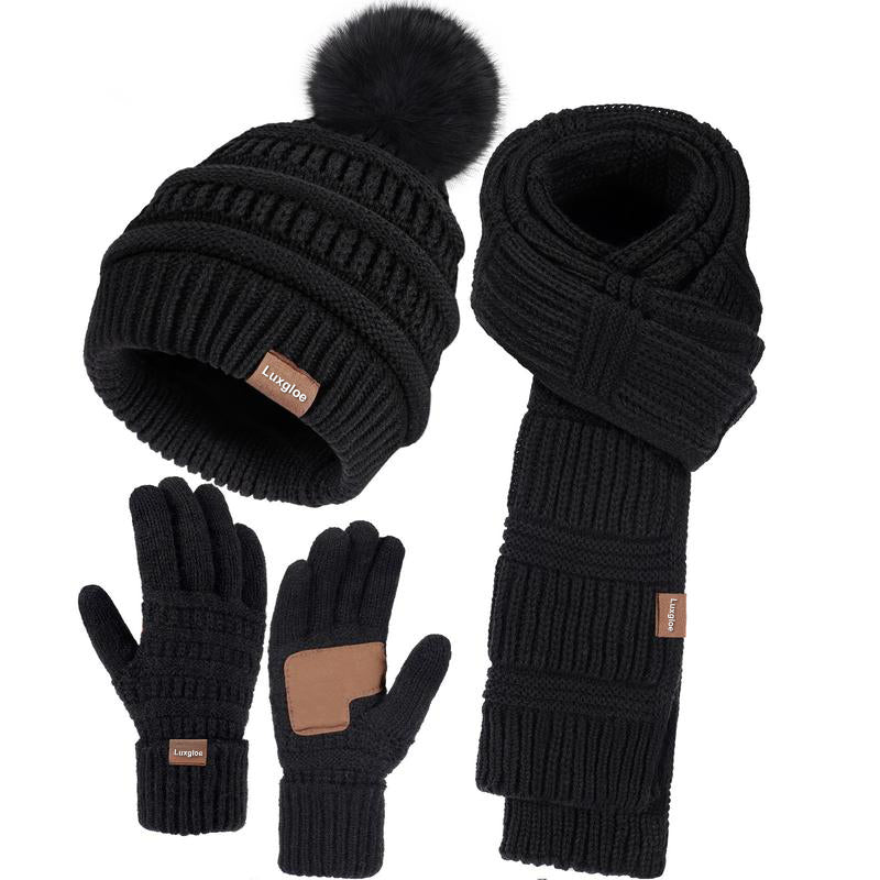 Winter Beanie Hat Scarf Touchscreen Gloves Set for Women Men, Warm Fleece Accessories Perfect 3 PCS Birthday Gift