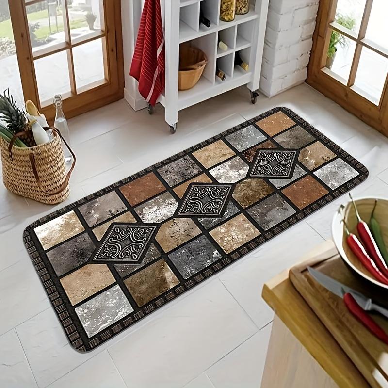 LANQIO™ Geometric Stone Pattern Kitchen Floor Mat – Soft, Non-Slip, Quick Dry, Easy to Clean