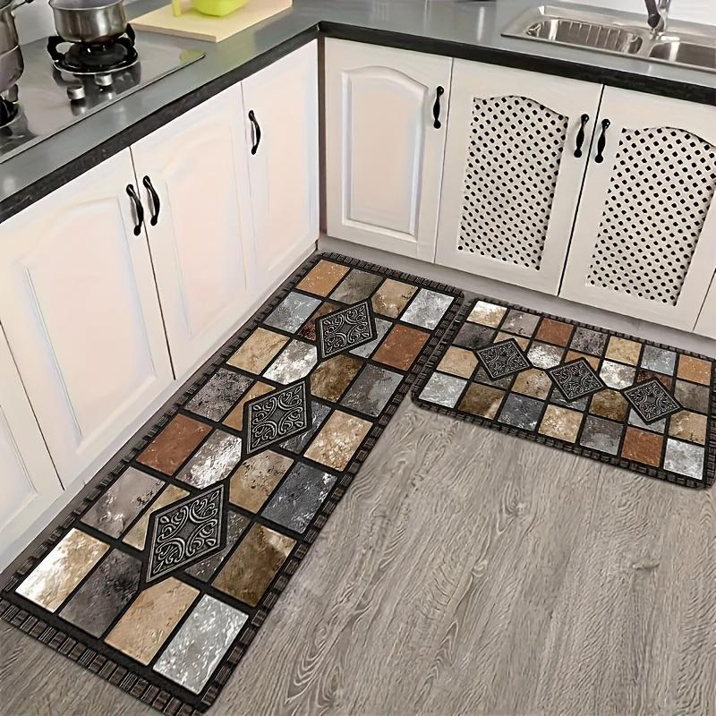 LANQIO™ Geometric Stone Pattern Kitchen Floor Mat – Soft, Non-Slip, Quick Dry, Easy to Clean